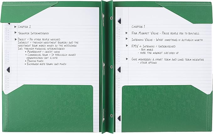 Five Star 2-Pocket Folder, Plastic Folder with Stay-Put Tabs and Prong Fasteners, Holds 8-1/2" x 11" Paper, Forest Green (72111)