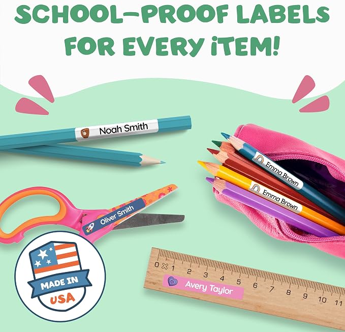 TagBuddy® Personalized Name Labels for Kids Pencils [240pcs] – Waterproof Custom Stickers for School & Daycare – Pencil Name Stickers – Stick On Name Labels for Children Pens (1.8”x0.3”)