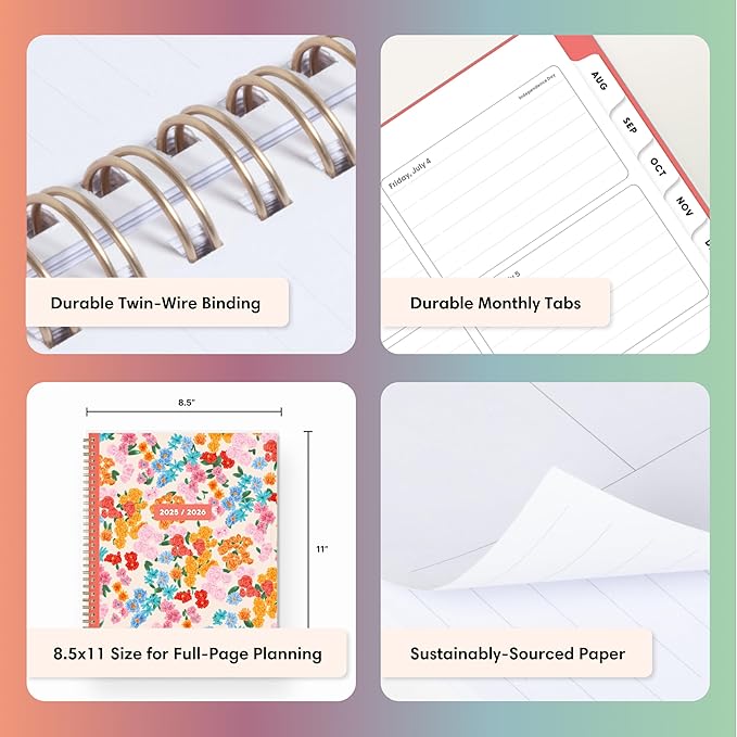 Blue Sky Gen Z 2025-2026 Weekly and Monthly Academic Year Planner Calendar, July 2025 - June 2026, 8.5" x 11", Flexible Interchangeable Cover, Wirebound, Laminated Tabs, Storage Pocket, Gladys