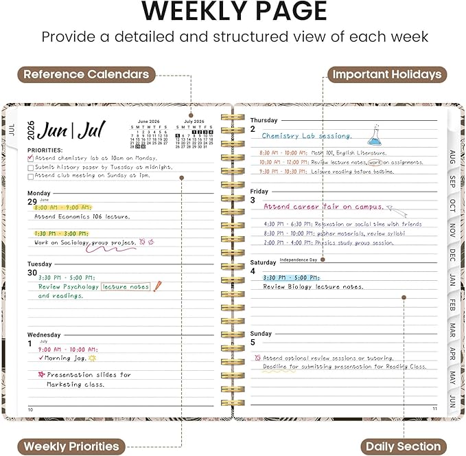 Planner 2026-2027, Academic Monthly and Weekly Calendar Planner for Women, July 2026 - June 2027, Hardcover Pretty Agenda Planner Book with Tabs, Spiral Daily Organizer for School Office Home Supplies, 8.5" x 11" - Magical Forest