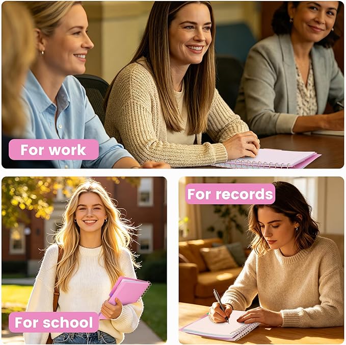 CAGIE Spiral Notebooks for School Work with Removable Dividers Tabs, 8.5” x 11” 5 Subject Notebook College Ruled, Large Lined Journaling Notebook for Women Men Writing, Pink