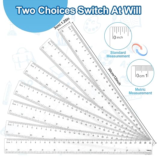 32 Pack Clear Plastic Ruler 12 Inch, Rulers Bulk for Classroom, Transparent Plastic Ruler with Centimeters and Inches, School Rulers for Kids Back to School Office Home Supplies