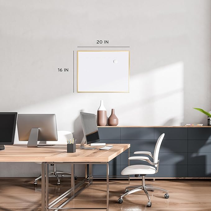 U Brands Magnetic Dry Erase Monthly Calendar Whiteboard 16" x 20", Gold Aluminum Frame, Wall Mounted Planner for Office, Home, and Classroom, Includes Marker and Magnet
