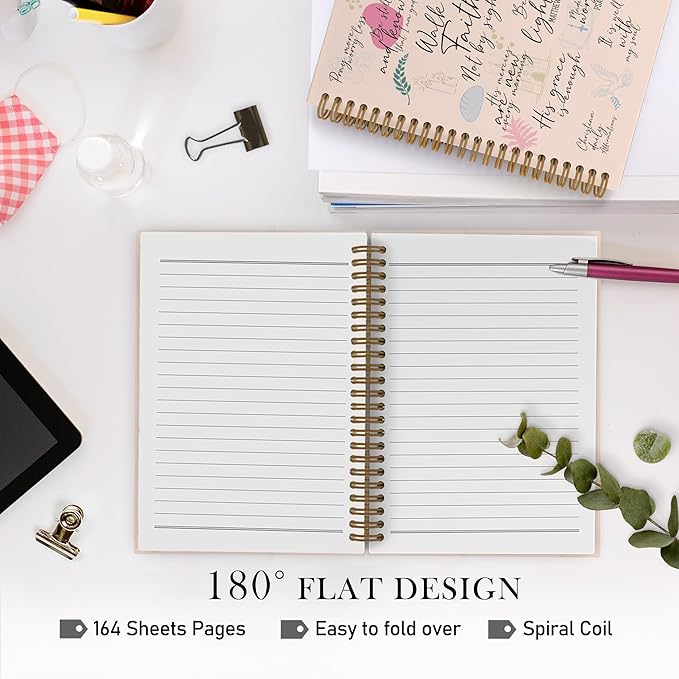 Christian Bible Spiral Notebook for Women, Walk by Faith Not by Sight Journal Notebook, Inspirational Christian Notebooks for School Work, Bible Scripture Office Supplies Gifts for Girls,5.5x8.3