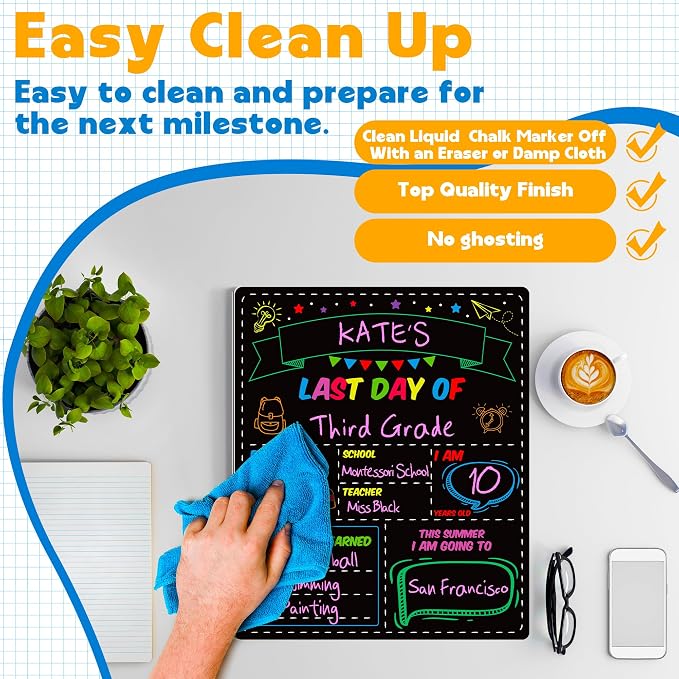 First and Last Day of School Board, Paper Back to Class Chalkboard for Kids | 10 X 12 IN Double Sided First Day of School Board, Blank Writing School Sign, Kindergarten Pre-School Memories and Milestones