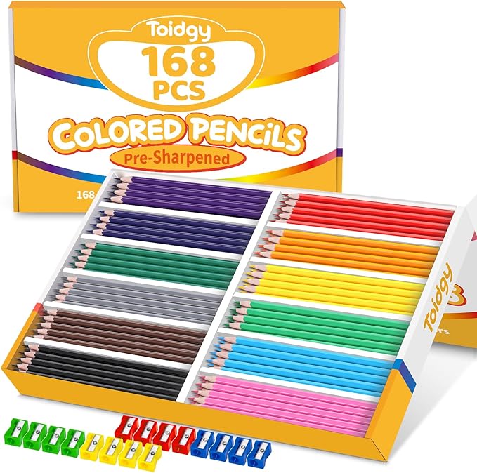 168 Packs Colored Pencils Bulk Classroom, Colored Pencils for Kids 12 Assorted Colors, Coloring Pencil Set Plus 16 Sharpeners, Pre-sharpened Color Pencil, Back to School Supplies Bulk for Teachers