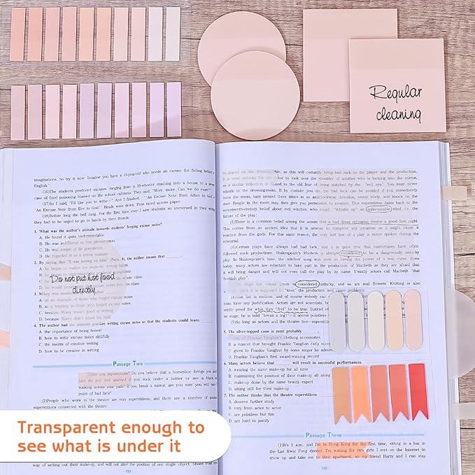 1100 Sheets Transparent Sticky Notes, Clear Waterproof 3 x 3 Sticky Notes with Pen, Translucent See-Though Note Tabs for Bible Study Book Annotation Kitchen Reminder (Coral Pink)