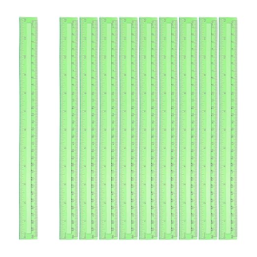 HARFINGTON 12pcs Plastic Rulers 12" (30cm) Clear Straight Ruler Measuring Tool Inches and Centimeters for Home Office Classrooms Drafting, Clear Green