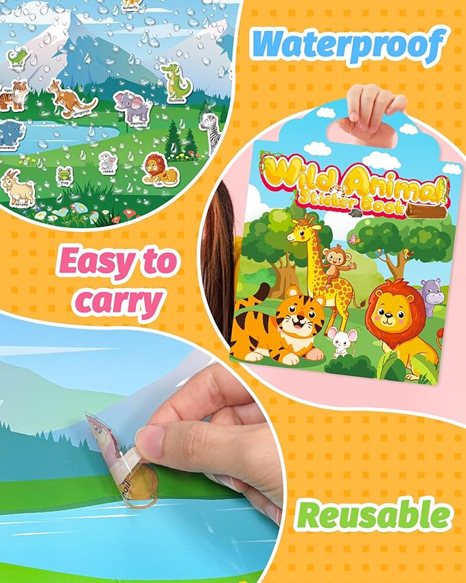Walenced Reusable Sticker Book for Toddlers, Travel Stickers for Kids, Toddler Craft Activities Toys, Birthday Gifts for Boys & Girls