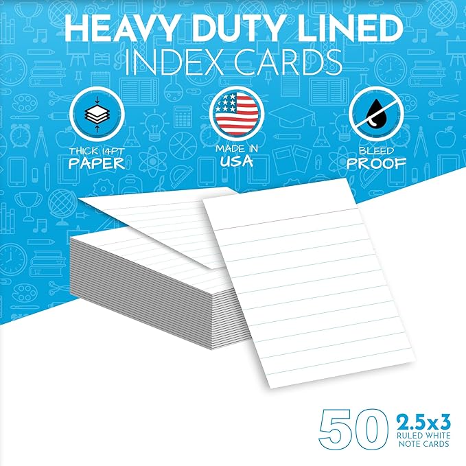 Home Advantage 2.5x3 Ruled Index Cards - Our 50 Pack of Lined Notecards Use Heavy Duty Cardstock to Make Them Bleed Proof – These Line Ruled Index Cards Make Perfect Flashcards & Note Cards