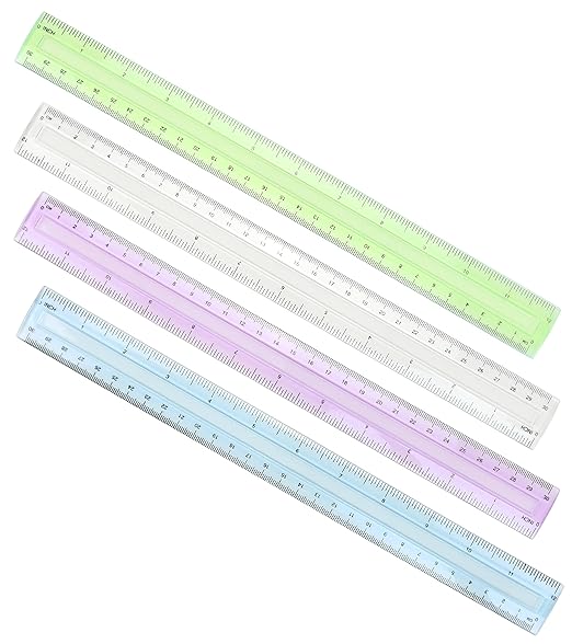 Iconikal 36-Pack Plastic Transparent School Classroom 12-Inch Ruler with English & Metric Measurments - Four Colors
