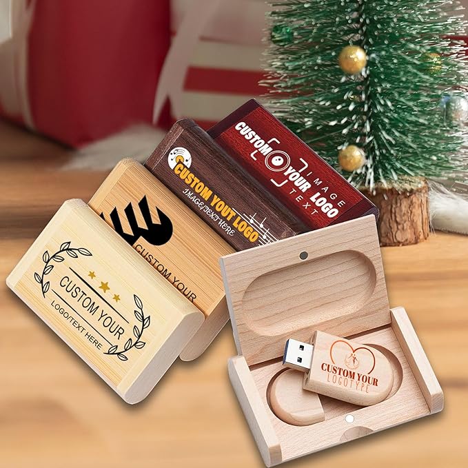 Wood USB Flash Drive Custom Logo USB Jump Drive 1GB/2GB/4GB/8GB/16GB/32GB/64GB/ Engraved Wood USB Memory Stick Thumb Drive with Box for Wedding/Couple/Parents - 5 Wood Types Optional(Oval Shape)