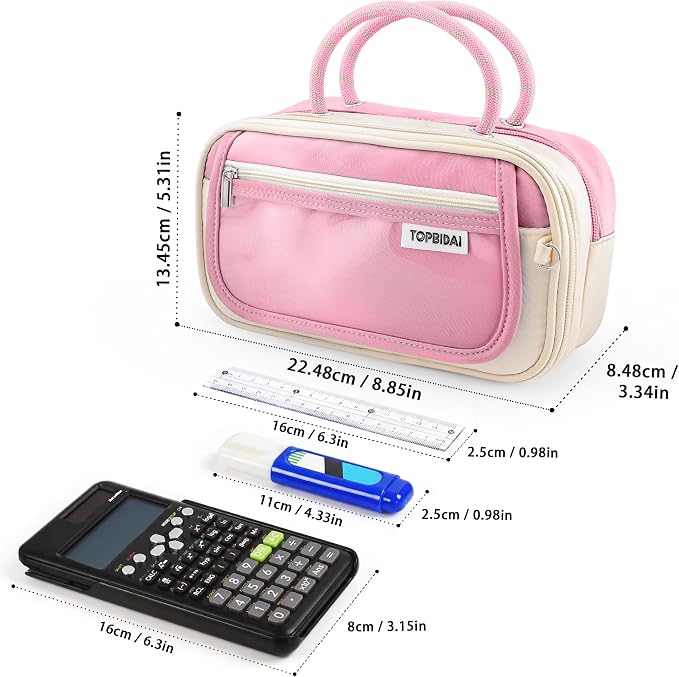 TOPBIDAI Large Pencil Case Pouch School Supplies for Girls Boy Women Men | Big Pencil Bag with 5 Compartments, Easy Grip Handle, Office College School Pencil Box