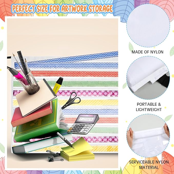 Sinload 48 x 39 inch Bulletin Board Border Storage, Foldable Border Storage Pocket Chart, Classroom Organizer with Pockets for Teacher (White)