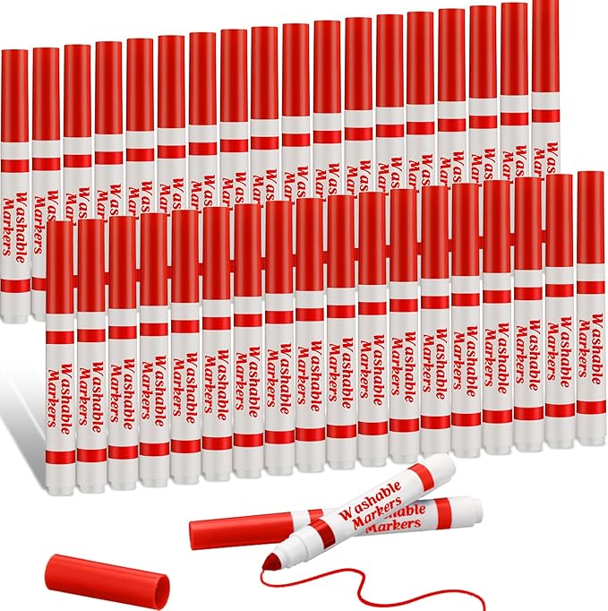 36 Pcs Red Washable Markers Bulk Coloring Broad Line Markers for Kids Red Conical Tip Drawing Pen for Christmas, School Supplies, Travel Art Baby Shower Gender Reveal Party Supplies, Ages 6+