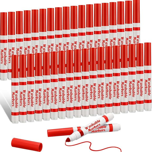 36 Pcs Red Washable Markers Bulk Coloring Broad Line Markers for Kids Red Conical Tip Drawing Pen for Christmas, School Supplies, Travel Art Baby Shower Gender Reveal Party Supplies, Ages 6+