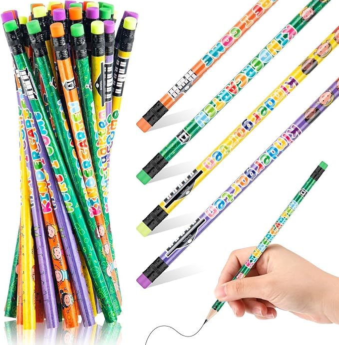 Spakon 48 Pcs Kindergarten Pencils for Kids Girls Cute Kindergarten Pencils Kindergarten Here I Come School Supplies for Classroom Reward Party Favor with Erasers