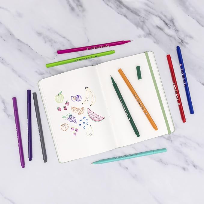 PAPERAGE Felt Tip Fine Point Pens (0.4mm), 12 Pack, Colored Pens For Journaling, Notebooks, Planners, Calendars & Drawing, Great for School, Office, & Home (Rainbow)