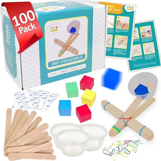 Catapult Kit, 100-Pack – Build 100 Mini Catapults, Complete STEM Project Kit for Classrooms and Groups, Ages 8+