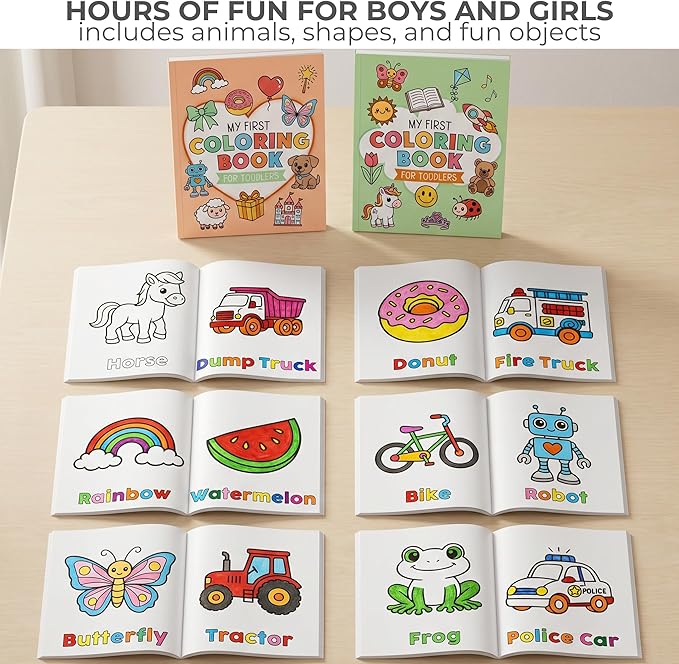 ZICOTO Fun Coloring Book for Toddlers - Set of 2 Cute My First Toddler Coloring Books with Big Simple Designs - Easy Learning Activity Book for Kids, Boys and Girls to Keep Little Ones Engaged