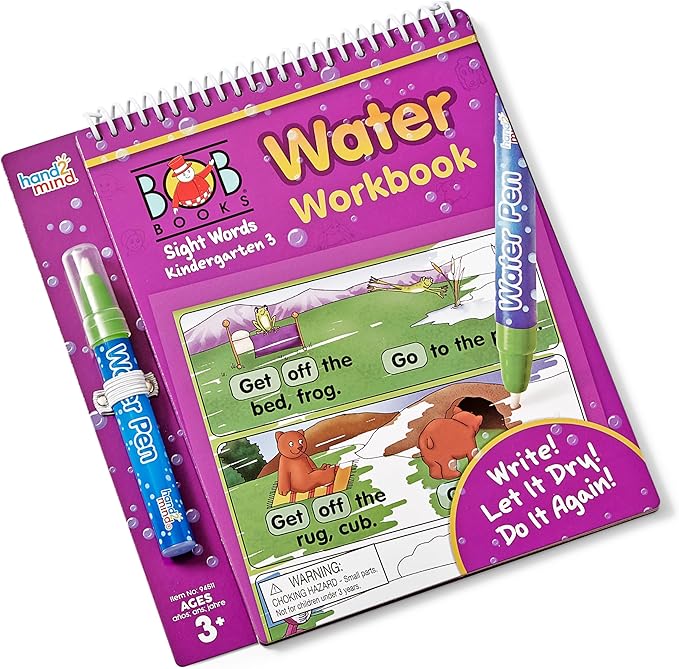 hand2mind Bob Books Water Workbook- Sight Words Kindergarten 3, Water Reveal Coloring Book for Toddlers, Mess Free Painting, Learn to Read, Quiet Time Activities for Kids 3-5, Kids Travel Must Haves