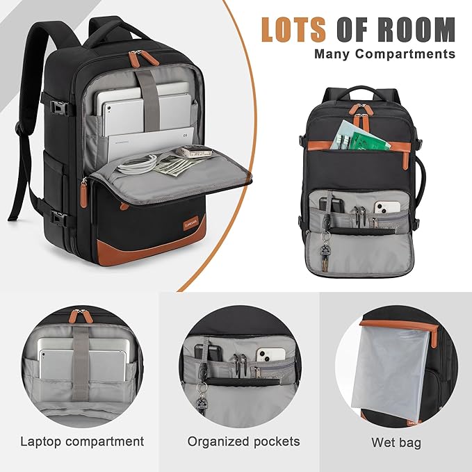 40L Travel Backpack, Water-Resistant Carry On Backpack for Men Women, Business Laptop Backpack for Trips & Commutes, Fits 15.6/17.3 Inch Laptop