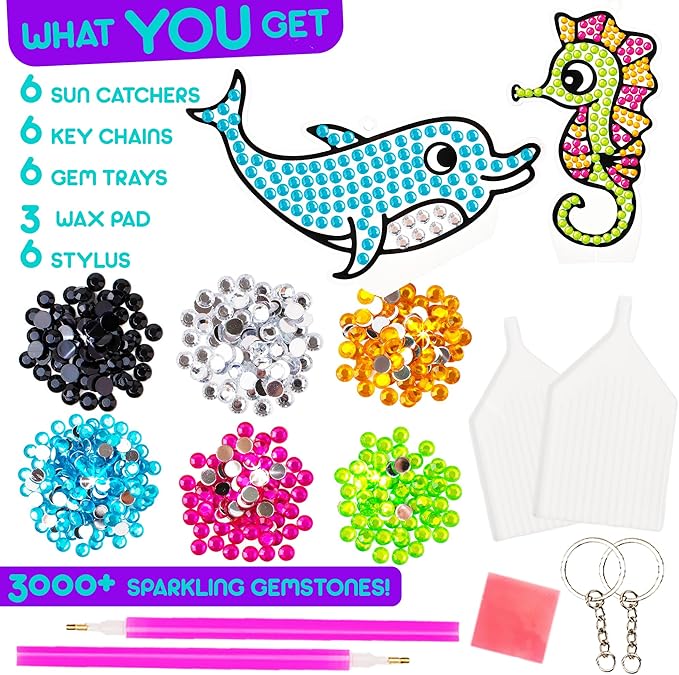 Blue Squid Diamond Art Kits for Kids – Summer Fun, Mermaid, & Unicorn - Fun & Easy DIY 5D Gem Art Kids Diamond Painting Kit - Arts & Crafts Kit, Girls, Boys Ages 6-12