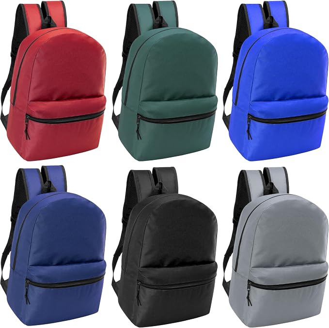 24-Pack 15" Backpacks for Kids - Bookbags in Bulk for Elementary, Middle, and High School Students, 6 Assorted Colors