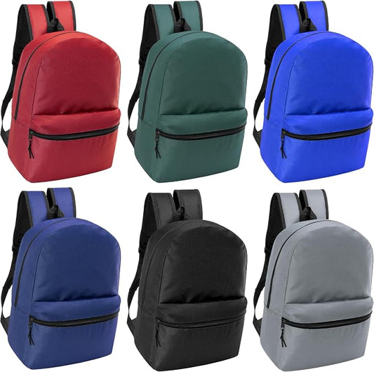 24-Pack 15" Backpacks for Kids - Bookbags in Bulk for Elementary, Middle, and High School Students, 6 Assorted Colors