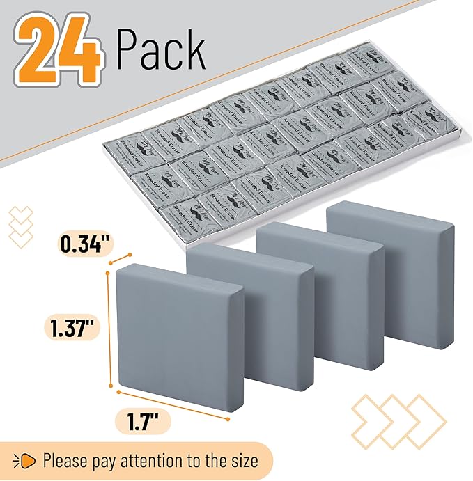 Mr. Pen- Kneaded Erasers, 1.37" x 1.7", 24 Pack, Gray, Soft Moldable Art Erasers for Charcoal, Graphite & Pastel Drawing, Precision Highlighting, Smudge Control, Easy Shaping for Artists & Students