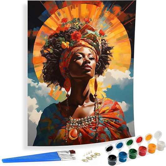 SKRYUIE Paint by Numbers Kit for Adults Beginner African American, Acrylic African Women Oil Painting by Numbers Kits with PaintBrushes Paintwork Art Canvas Crafts for Home Decor 16x20 inch