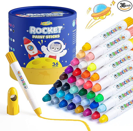 JUPITEARTH 36 Colors Tempera Paint Sticks, Washable Rocket Paint Sticks for Kids, Non-Toxic and Quick Drying