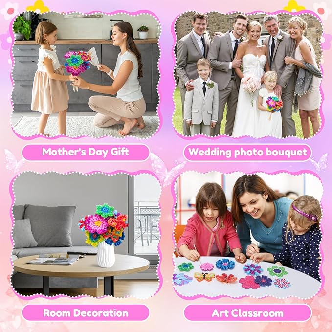 MUNDIDO Poke in Fun Art Flower Bouquet, Mess Free Paper Craft Kits for Kids, DIY Creative Activity Gifts for 6 7 8 9 10 Year Old Girls, Birthday Gifts for Girls Boys Age 5-12