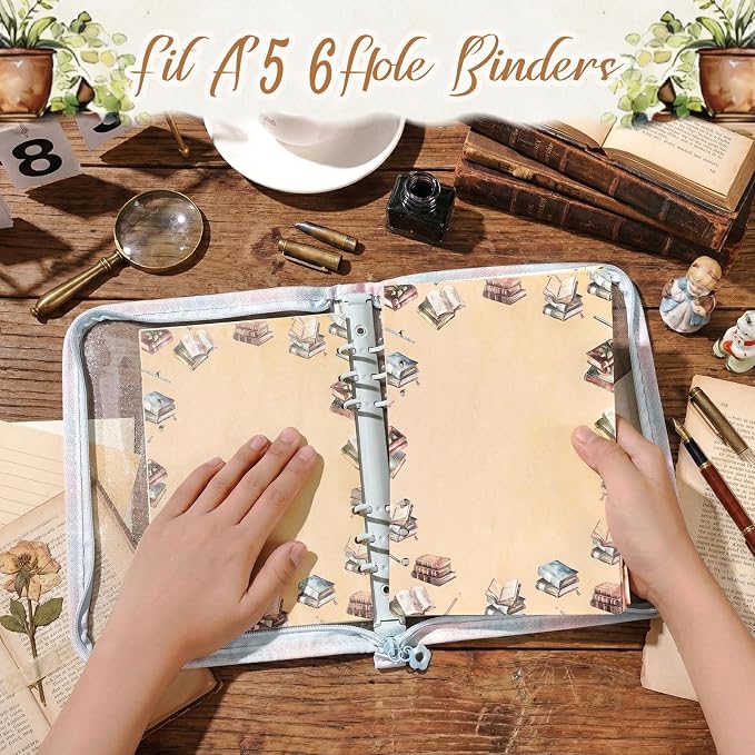 100 Sheets Vintage Book A5 Refills Papers for Planner Insert Binder, 120GSM Thick Reading Notebook Fillers, Book Lover 6 Hole Loose Leaf Papers for A5 6 Ring Binder Journal Diary Budget