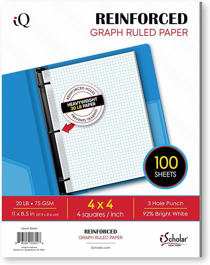 iScholar Reinforced Quad Filler Paper, 100 Sheets (83444)