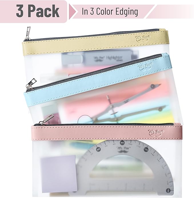 Mr. Pen- Clear Pencil Pouch, 8.50"x4.25", 3 Pack, Durable TPU Material, Medium Water-Resistant Pencil Bags with Smooth Zipper, Multipurpose Clear Pouch for Stationery, School, Office, Travel Supplies