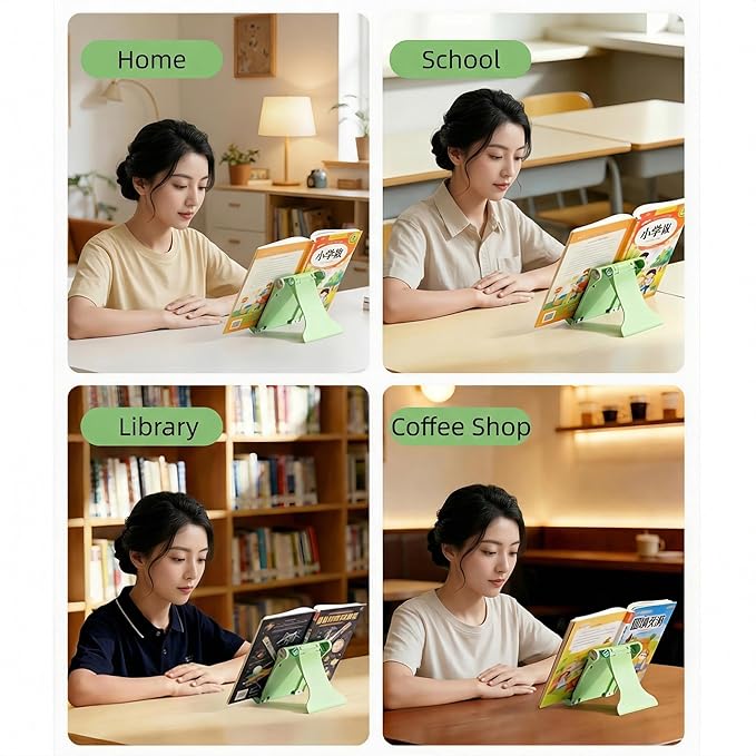 Travel Mini Book Holders for Reading Hands Free - Portable and Adjustable Book Stand for Reading, Two-in-one (Ideal for Light Books & Tablets – Not for Heavy Hardcovers | Green)