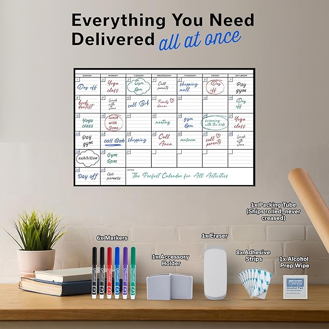 Yearly Large Dry Erase Calendar for Wall 24x36, for Year Family 12 Month, Undated Big Erasable Office, Rolled Whiteboard White Board, Classroom Annual Calendar Planner Dry Erase 36x24 Wall Reusable
