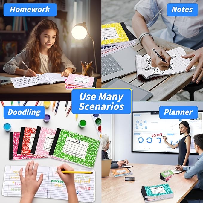 48 Pack Composition Notebooks Bulk Wide Ruled 4-7/8"x 7.5" Half Size Composition Books 60 Sheets Mini Notebook 12 Color Small Pocket Marble Journal Books for Students College Office Back to School Supplies