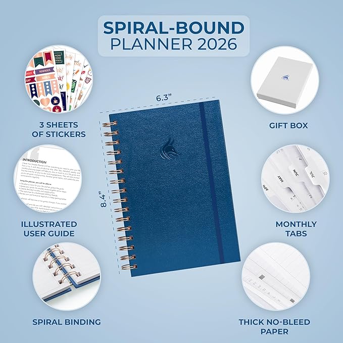 Clever Fox Dated Planner with Tabs 2026 – Weekly & Monthly Spiral Planner with Habit Tracker for Goal Setting & Time Management (Mystic Blue)