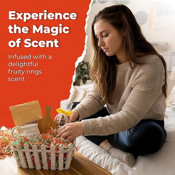 MagicWater Scented Crinkle Cut Paper - 2 oz - Fruity Rings - Perfect for Shredded Paper Filler, Basket Filler, Gift Boxes, Bridesmaid Gifts, Christmas Stuffers & More – For All Occasions