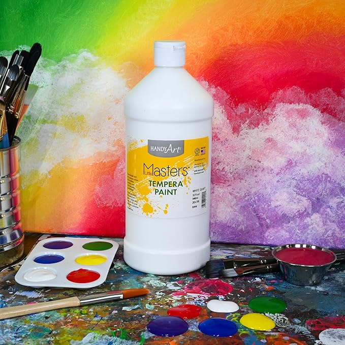 Handy Art Little Masters Tempera Paint, White, 32 oz Bottle, Bright & Mixable, High Opacity, Washable Colors for Classroom, Students, Kids, Young Artists, Safe & Non-Toxic, Made in USA