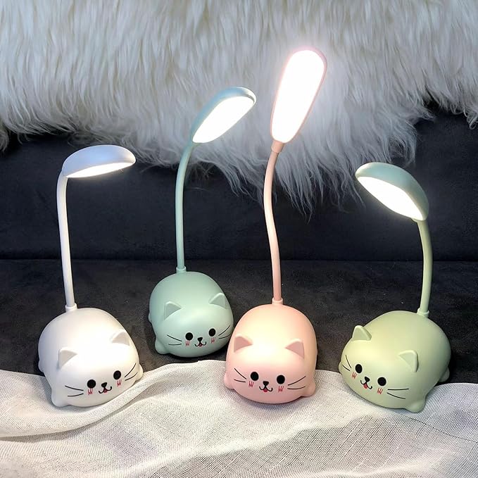 Neioaas LED Desk Lamp for Kids, Cute Cat Lamp USB Rechargeable Reading Light,Portable LED Table Light, Flexible Gooseneck Eye-Care Cartoons Small Desk Lamp Girls Gifts(Pink)