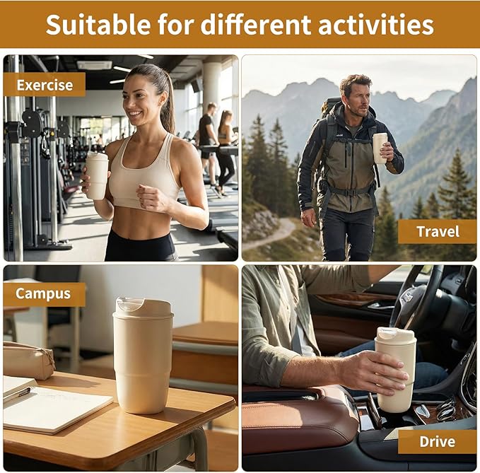 Stainless steel insulated Tumbler small and Portable leak-proof coffee mug 13oz sports water Bottle suitable for car cup holder BPA-free insulated water bottle for sports，school，travel，White