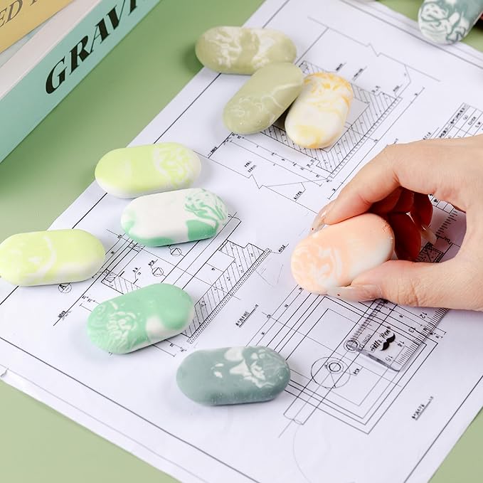 Mr. Pen- Marble Pencil Erasers, 12 Pack, 1" x 2", Soft Rubber Marble Pencil Erasers for School, Office, Art Sketching, Homework, Exams, Clean Smudge-Free Correction