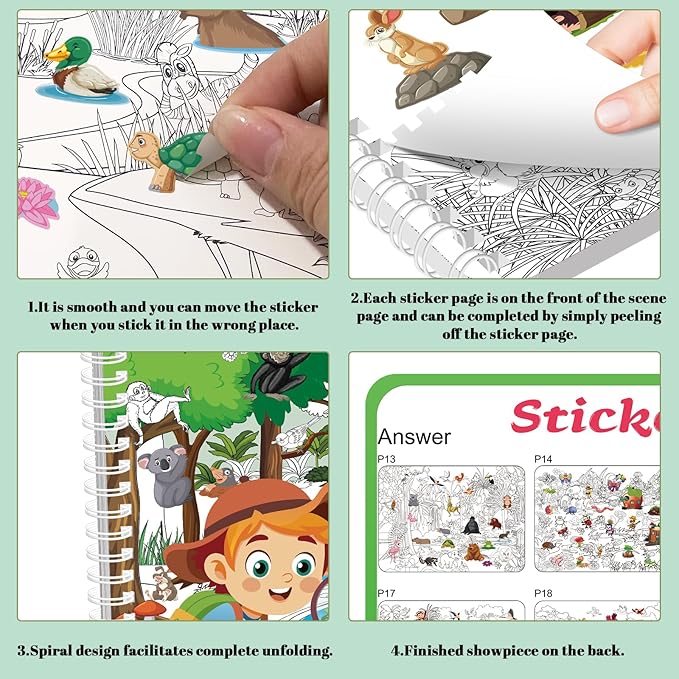 Elfew Find The Animal Sticker Book for Kids Ages 2-4, Include 20 Theme Stickers for Kids, Learning & Educational Toy, Find Over 400+ Hidden Object, Airplane Toys for Toddlers 3-5, Preschool Activities