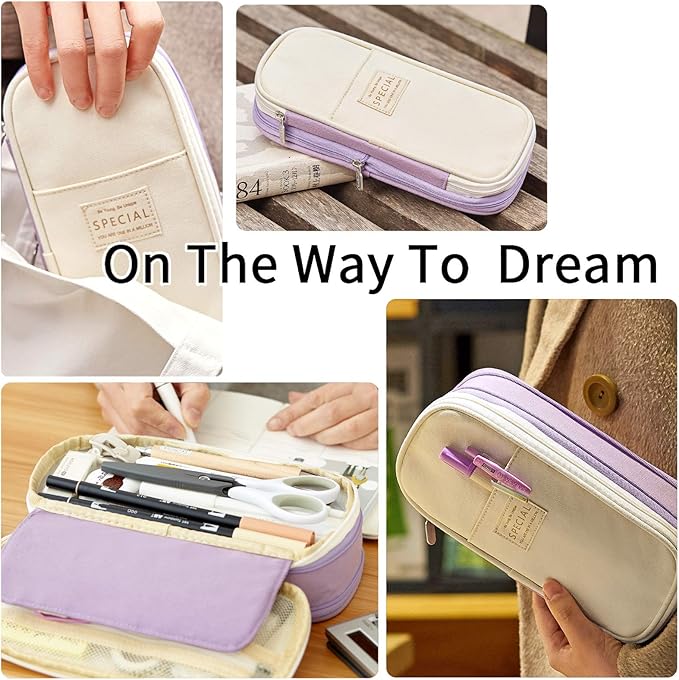 EASTHILL Big Capacity Pencil Pen Case Office College School Large Storage High Capacity Bag Pouch Holder Box Organizer Blue (Purple)