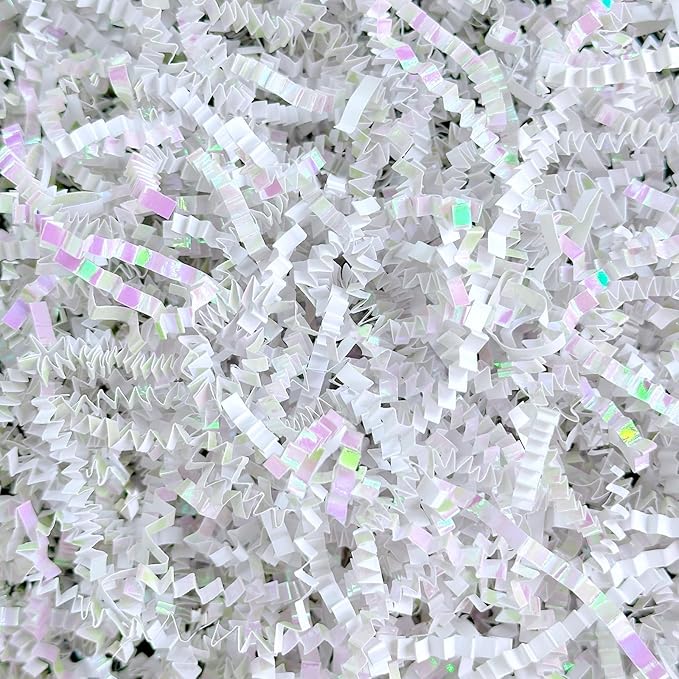 1LB Iridescent Crinkle Cut Paper Shred Filler for Gift Box Bag and Basket On Holidays(Diamond White)