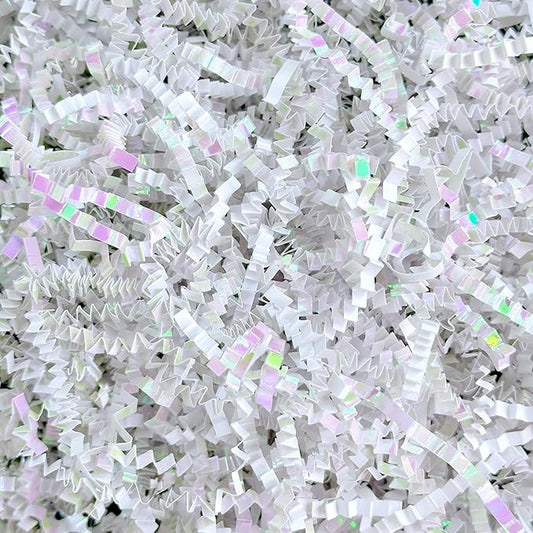 1LB Iridescent Crinkle Cut Paper Shred Filler for Gift Box Bag and Basket On Holidays(Diamond White)