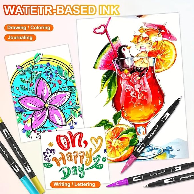 Dual Brush Markers Pens, 168 Colors Dual Tip(Fineliner & Brush) Art Markers, Artist Coloring Marker Set for Adult Coloring Books No Bleeding